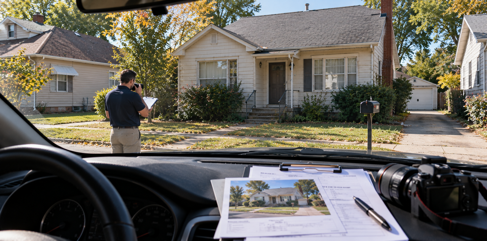 Property Inspector Photographing a Bungalow