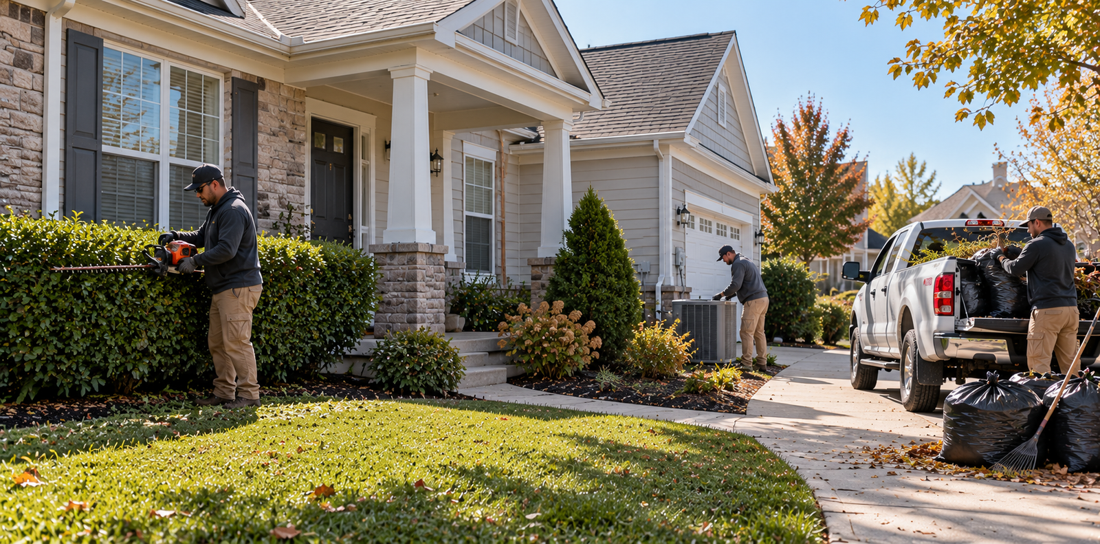 Suburban Autumn Landscaping Crew